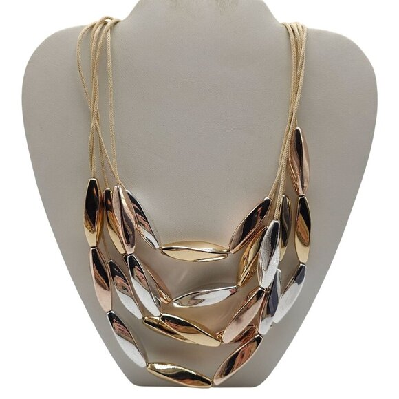 St. Thomas Silver Gold Tone Metal Abstract Beads Layered Necklace - Picture 1 of 5